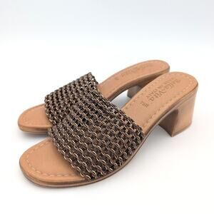 Bella Vita Eni-Italy Block Heel Slide Sandal Women's Brown Woven Size US7.5M